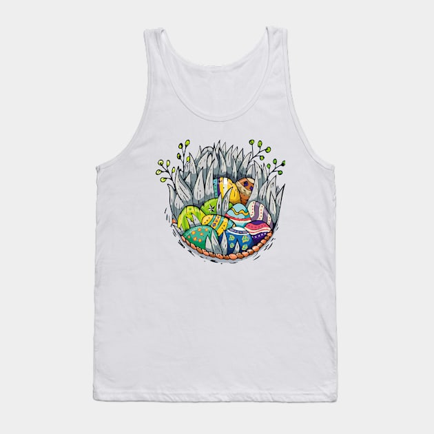 Happy Easter day. Colored easter eggs in the basket Tank Top by lolisfresh